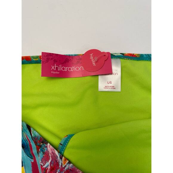 NWT Xhilaration Hipster Bikini Bottom LARGE Butterfly Plants Rain Forest Neon - Picture 2 of 6